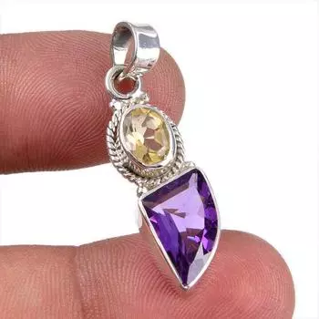 Natural Amethyst,Citrine Gemstone 925 Sterling Silver Jewelry Pendant 1.50 t4F70