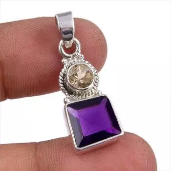 Natural Amethyst,Citrine Gemstone 925 Sterling Silver Jewelry Pendant 1.25 P1h93