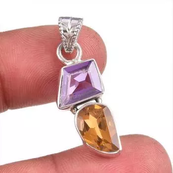 Natural Amethyst , Citrine Gemstone Handmade 925 Solid Silver Pendant 1.5 F6c98