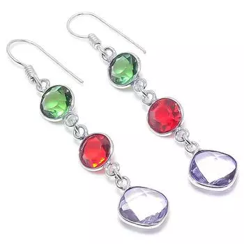 Natural Amethyst, Garnet Gemstone 925 Sterling Silver Earring 2.36 d6h60