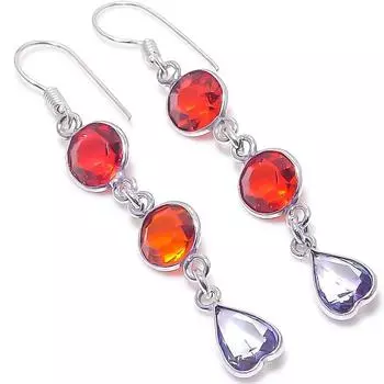 Natural Amethyst, Garnet Gemstone 925 Sterling Silver Earring 2.36 J7c15