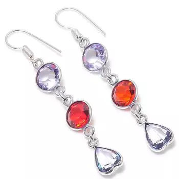 Natural Amethyst, Garnet Gemstone 925 Sterling Silver Earring 2.36 w6f06
