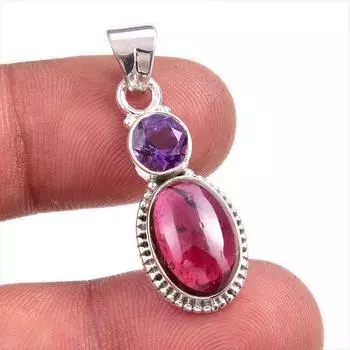 Натуральный аметист, гранат, драгоценный камень, ручная работа, подвеска из стерлингового серебра 925 пробы, 1,50 e4p93
