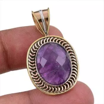 Natural Amethyst Gemstone 925 Solid Sterling Silver Two Tone Pendant 1.50 a3J88