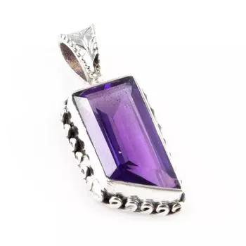 Natural Amethyst Gemstone 925 Solid Sterling Silver Jewelry Pendant 1.1 g9q59