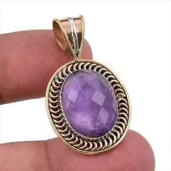 Natural Amethyst Gemstone 925 Solid Sterling Silver Two Tone Pendant 1.50 p0O68