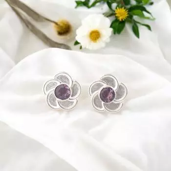 Natural Amethyst Gemstone 925 Stamped Silver Handmade Stylish Stud Earrings 0.5 EE-157-7