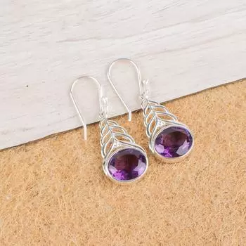 Natural Amethyst Gemstone 925 Sterling Silver Jewelry Drop/Dangle Earrings 1.64 CE-1-7