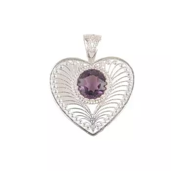 Natural Amethyst Gemstone 925 Sterling Silver Jewelry Heart Pendant 1.4 Gift CP-15-7