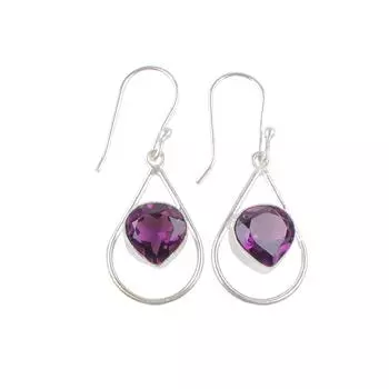 Natural Amethyst Gemstone 925 Sterling Silver Jewelry Handcrafted Earrings 1.50 EE-38-3