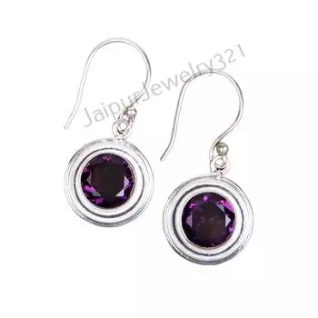 Natural Amethyst Gemstone 925 Sterling Silver Jewelry Handcrafted Earrings 1.40 EE-4-9