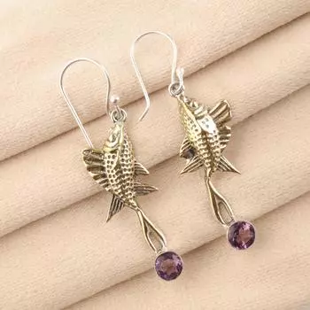 Natural Amethyst Gemstone 925 Sterling Silver Jewelry Handcrafted Earrings 2.17 EE-148-9