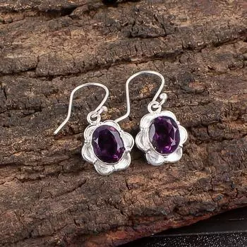 Natural Amethyst Gemstone 925 Sterling Silver Jewelry Handcrafted Earrings 1.30 EE-11-8