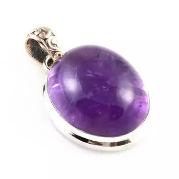 Natural Amethyst Gemstone 925 Sterling Silver Jewelry Two Tone Pendant 1.4 c8f09
