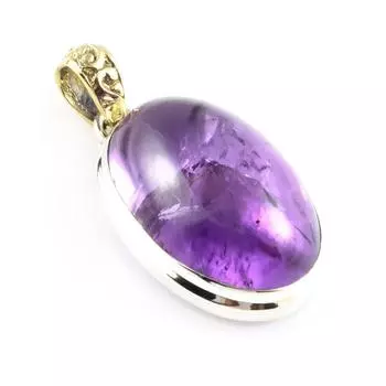 Natural Amethyst Gemstone 925 Sterling Silver Jewelry Two Tone Pendant 1.6 v1v01