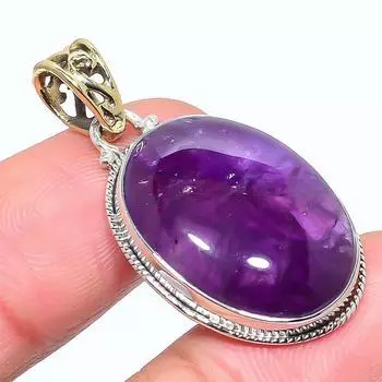 Natural Amethyst Gemstone 925 Sterling Silver TwoTone Gift Pendant 1.58 P8J08