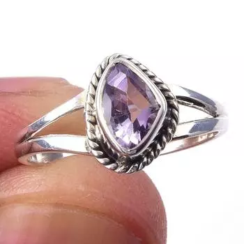 Natural Amethyst Gemstone Handmade 925 Solid Sterling Silver Ring Size 7 Y4E63