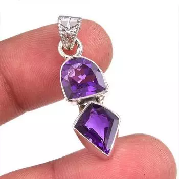 Natural Amethyst Gemstone Handmade 925 Solid Sterling Silver Pendant 1.5 Z8l50