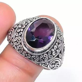 Natural Amethyst Gemstone Handmade 925 Sterling Silver Jewelry Ring Size 9 G1k39