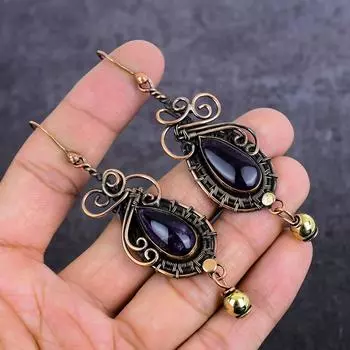Natural Amethyst Gemstone Handmade Copper Wire Wrap Jewelry Earring 3.47 P0g04