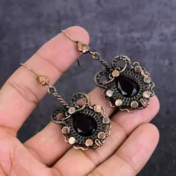 Natural Amethyst Gemstone Handmade Copper Wire Wrap Jewelry Earring 2.68 z4B80