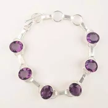Natural Amethyst Gemstone Jewelry 925 Sterling Silver Chain Bracelet 9 For Women RB-6-9