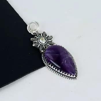 Natural Amethyst Gemstone Pendant 925 Sterling Silver- Handmade Design, Everyday Wear Jewelry, Unique Amethyst Pendant Father s Day Gifts 2.95 фиолетовый