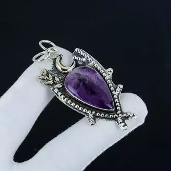 Natural Amethyst Gemstone Silver Pendant in 925 Sterling Silver- Handmade Design, Everyday Wear Jewelry, Unique Pendant Wadding Gift 2.55 фиолетовый