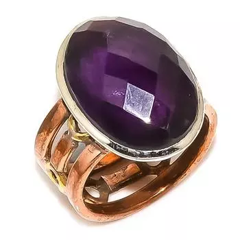 Natural Amethyst Gemstone Two Tone 925 Sterling Silver Jewelry Ring S.6.5 k4T88