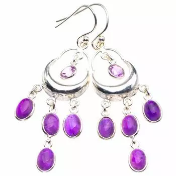 Natural Amethyst Handmade 925 Sterling Silver Earrings 1.5 D3700