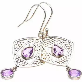 Natural Amethyst Handmade 925 Sterling Silver Earrings 1.5 D3705