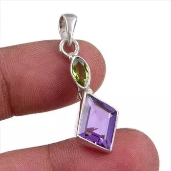 Natural Amethyst,Peridot Gemstone 925 Sterling Silver Jewelry Pendant 1.50 v2T88