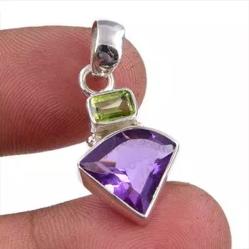 Natural Amethyst,Peridot Gemstone 925 Sterling Silver Jewelry Pendant 1.25 Y6I98