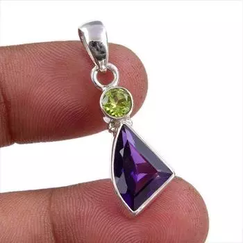 Natural Amethyst,Peridot Gemstone 925 Sterling Silver Jewelry Pendant 1.25 Z7Z86