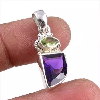 Natural Amethyst,Peridot Gemstone 925 Sterling Silver Jewelry Pendant 1.25 d2g73