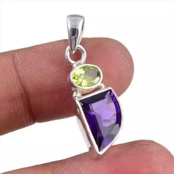 Natural Amethyst,Peridot Gemstone 925 Sterling Silver Jewelry Pendant 1.25 Z7j04