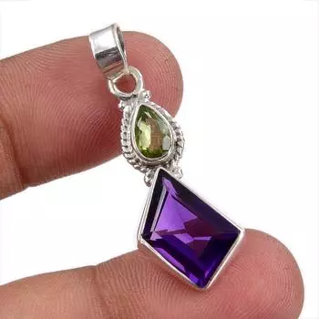 Natural Amethyst,Peridot Gemstone 925 Sterling Silver Jewelry Pendant 1.50 q9f74