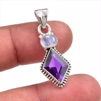 Natural Amethyst, Rainbow Moonstone Gemstone 925 Solid Silver Pendant 1.50 I9t43
