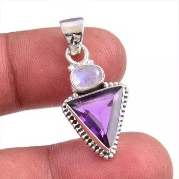 Natural Amethyst, Rainbow Moonstone Gemstone 925 Solid Silver Pendant 1.50 l7q96