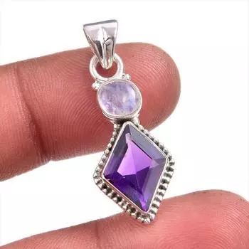 Natural Amethyst, Rainbow Moonstone Gemstone 925 Solid Silver Pendant 1.50 s0v05