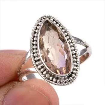 Natural Ametrine Gemstone 925 Solid Sterling Silver Jewelry Ring Size 10 e8g88