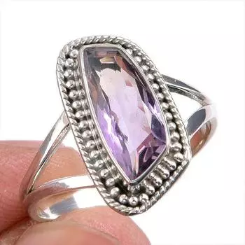 Natural Ametrine Gemstone Handmade 925 Solid Silver Jewelry Ring Size 9.5 i6Q01