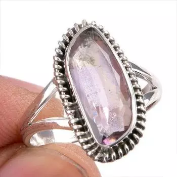 Natural Ametrine Gemstone Handmade 925 Solid Silver Jewelry Ring Size 8 t7Z32