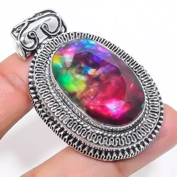 Подвеска из натурального аммолитового опала из стерлингового серебра 925 пробы 2,17 дюйма f2Y59