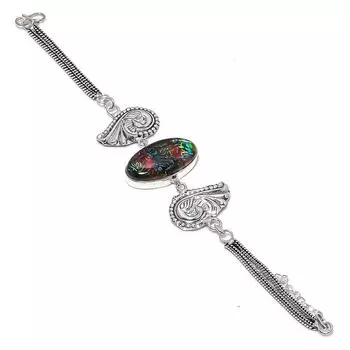 Natural Ammolite Opal Gemstone Handmade 925 Sterling Silver Bracelet 7-8 B0N60