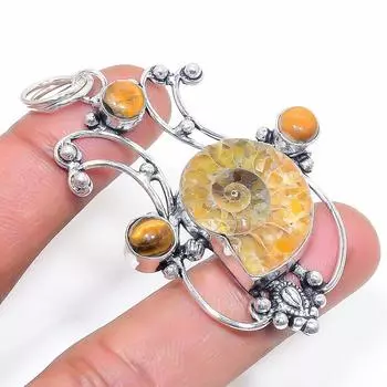 Natural Ammonite Fossil 925 Sterling Silver Jewelry Pendant 2.48 Z0z51