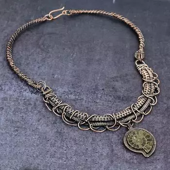 Ожерелье из натурального аммонита, окаменелого драгоценного камня, медная проволока, 18 дюймов, T9o15