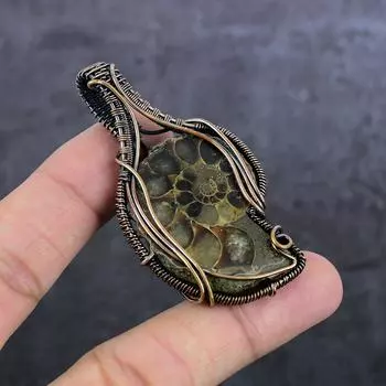 Подвеска из натурального аммонита, окаменелого драгоценного камня, медная проволока, 2,56 дюйма, A8c47