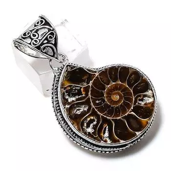 Подвеска из натурального аммонита, окаменелого драгоценного камня, из стерлингового серебра 925 пробы, 1,77 дюйма, s1w34