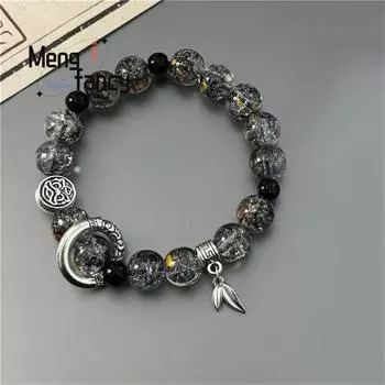 Natural Ancient Style Coloured Glaze Cracked Ice Running Ring Beaded Bracelet Exquisite High-grade Couple Luxury Fashion Jewelry